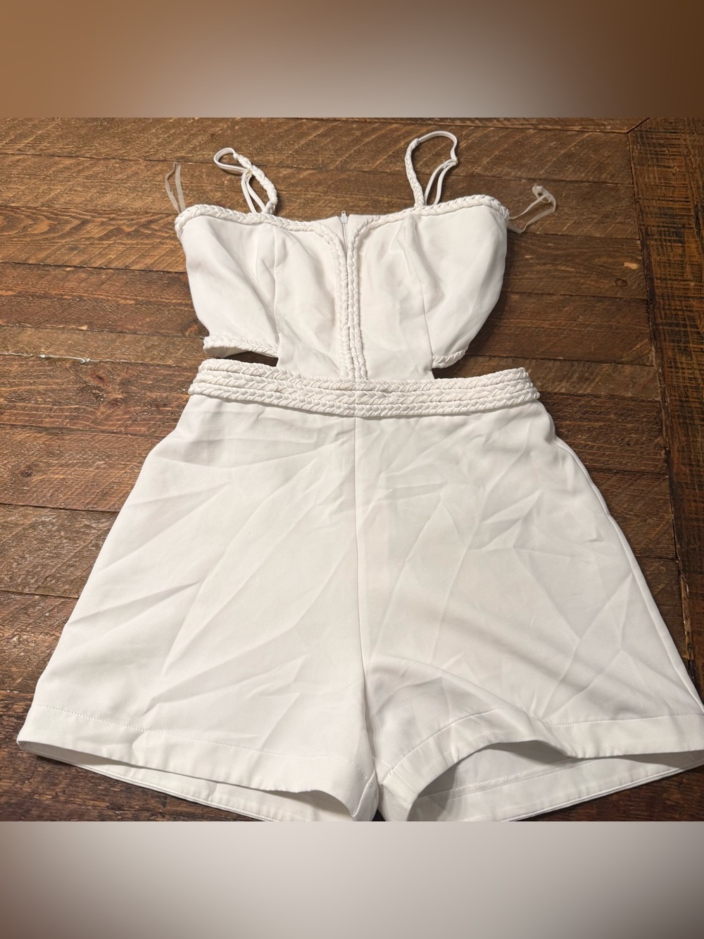 Women’s White Bra-Style Romper with Braided Waist(Size M)